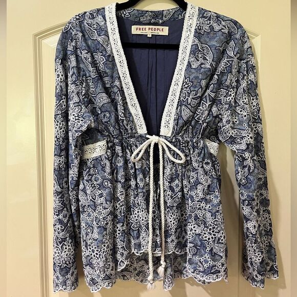 FREE PEOPLE Anissa Bed Jacket Blue Women’s Size Small - Picture 7 of 11